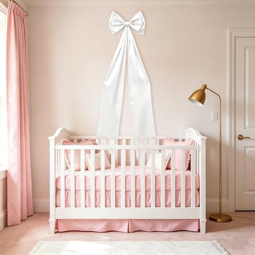 Large White Bow Decor, Double Layer Satin 80x20 Inches - Image 5