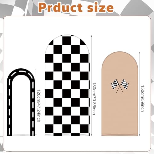 3 Pack Racing Theme Checkered Arch Backdrop Cover Set, Khaki - Image 4