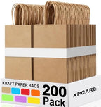 XPCARE Brown Paper Bags with Handles, 200Pcs 5.25x3.25x8.25'' Kraft Bags by XPCARE