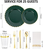 YOUBET 175PCS Green Scalloped Plastic Plates for Party Wedding - Image 2