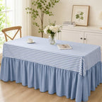 Blue Stripes Tablecloth Plaid Ruffled Table Skirt, 132 x 90'' - Image 4
