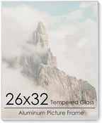 26x32 Metal Picture Frame, Aluminum Poster Frame with Real Glass, Silver by FLYJOE
