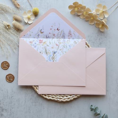 50PCS A7 Blush Pink Envelopes, 5.3×7.6" Wildflower Liner Envelopes - Image 5