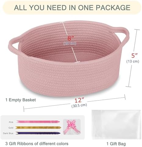 COMSE Small Woven Basket with Gift Bag and Ribbons, Gift Basket Empty, and Large Diaper Caddy Organizer for Girl Boy, Car Diaper Caddy with Handles - Image 2