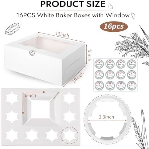 JCD 16 Pcs Cake and Cupcake Combo Bento Boxes with Clear Lid and 8 Cupcake Holes for Vanlentine Wedding Birthday Party Bakery Baking Supplies (1+8/16Pcs) - Image 2