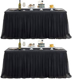 familus Black Table Cloths 6 Foot Rectangle 2 Pack Stretch Ruffle Tulle Tablecloth Spandex Fitted Table Cover for 6 Foot Tulle Table Skirts for Party Wedding Table Cloths, Banquets by familus