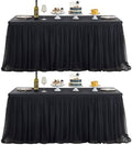 familus Black Table Cloths 8 Foot Rectangle 2 Pack Stretch Ruffle Tulle Tablecloth Spandex Fitted Table Cover for 8 Foot Tulle Table Skirts for Party Wedding Table Cloths, Banquets by familus