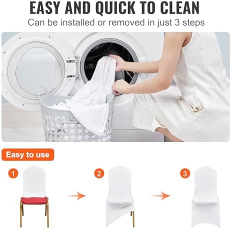 VEVOR 30 Pcs Flat-Front Chair Covers Polyester Spandex Chair Cover Stretch Slipcovers, Wedding, Holiday, Banquet, Party, Celebration, Dining,White - Image 4
