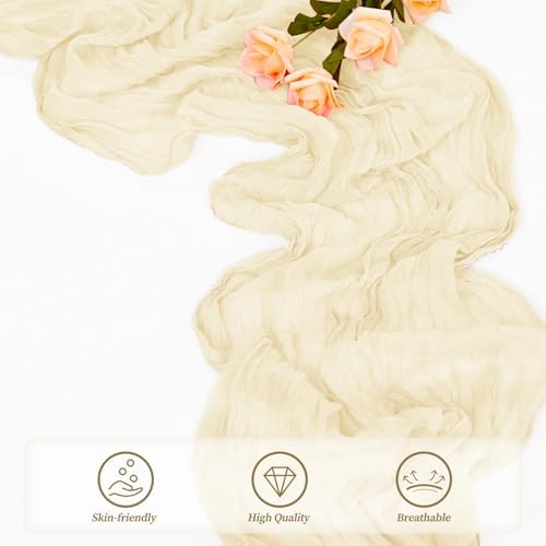 10FT 20 Pack Beige Cheesecloth Table Runner 20 x 120 Inch Long Rustic Gauze Fabric Cheese Cloth Table Runner for Wedding Bridal Baby Shower Table Decorations Boho Sheer Birthday Party Table Decor - Image 5