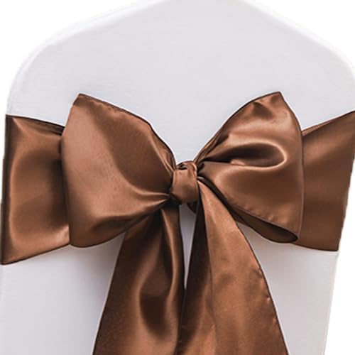 50 Pack Satin Brown Chair Sashes Bows for Thanksgiving Halloween Autumn Wedding Birthday Party Deocrations, Brown Sashes for Chair Covers Folding Chairs Chiavari Chairs Decorations by JFDYDM