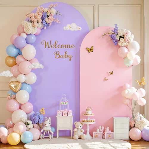 Pink Purple Arch Backdrop Cover Set of 2 Spandex Arch Covers 7.2 and 6ft Wedding Birthday Party Arch Covers Stretchy Backdrop Bridal Baby Shower Pink Lavender Arch Stand Cover by HBBMAGIC