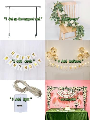8FT x 4FT Adjustable Table Backdrop Stand Kit with Floral Garland, Balloons, Banners & Air Pump - Complete Party Decoration Set for Birthday, Anniversary, Wedding, Baby Shower - Image 5