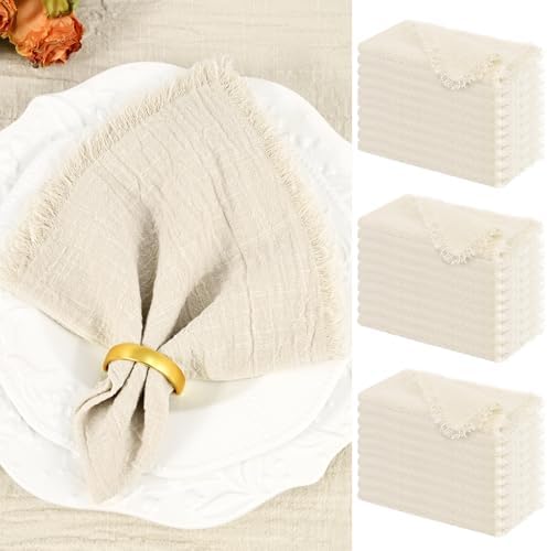 Showgeous 30 Pack Natural Cloth Napkins with Fringe, 16x16 inch 100% Cotton by Showgeous