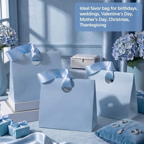 Feifeiya 30 Pcs Small Dusty Blue Gift Bags with Ribbon Handle - Image 4