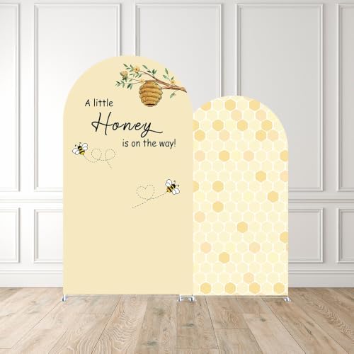 Honey Bee Arch Backdrop Cover Set of 2 BeeTheme Baby Shower Spandex Arch Covers for Gender Reveal Baptism Birthday Party Decoration (Yellow,7.2FT & 6.6FT) - Image 2