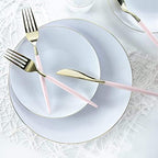 Luxe Party 128 Pieces Two Tone Plastic Disposable Cutlery | Forks-Spoons-Knives | Full Size | Chic Round | Blush and Gold - Image 5