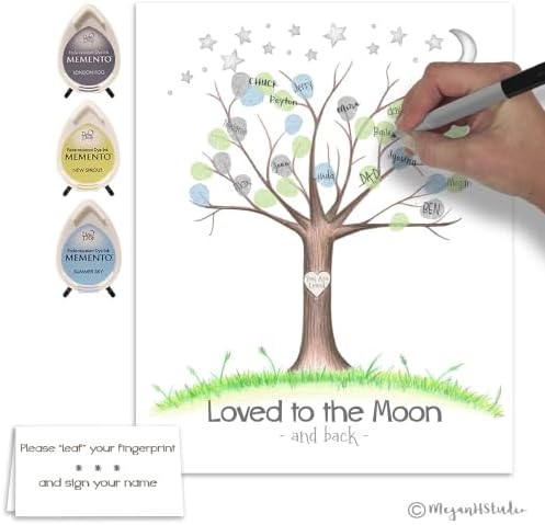 Baby Boy Loved to the Moon and Back Fingerprint Tree, 8.5x11 Inch - Image 5