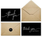 Thank You Cards with Envelopes - Bulk Pack of 100 Black Thank You Card by PaperPlayDesign