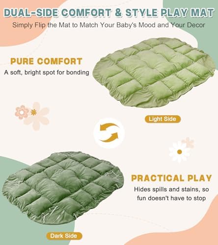 5-in-1 Baby Play Gym and Tummy Time Mat, 12 Learning Cards, Plush Activity Mat with 6 Toys, Convertible to Ball Pit, Baby Gift, Green - Image 4