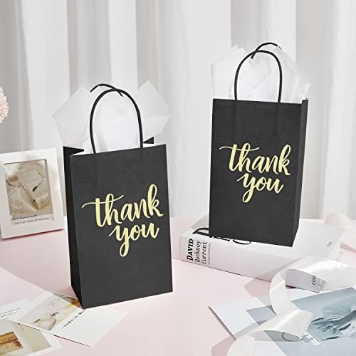 DjinnGlory 100 Pack Small Size Black Thank You Paper Gift Bags with Handles 9x5.5x3.15 Inch for Business Birthday Wedding Bridal Baby Shower Party Favors Goodies - Image 4