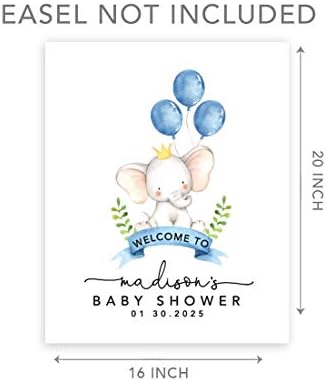 Andaz Press Custom Large Baby Shower Canvas Welcome Sign, 16 x 20 Inches, Baby Elephant and Baby Blue Balloons, Guestbook Alternative, Personalized Sign Our Canvas, for Elephant Baby Shower, Sprinkle - Image 5