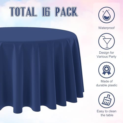 32 Pack Navy Blue Plastic Tablecloth for Round Tables, Premium Decorative Navy Blue Disposable Table Cloths for Parties, Navy Round Party Table Cover for Birthday Wedding Banquet Event, 84 Inch - Image 3