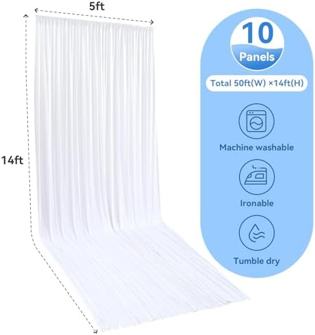 10 Panels 5x14ft White Backdrop Curtains for Parties, Wrinkle Free Polyester White Photo Backdrop Drapes 14 ft Long Back Drop Cloth for Wedding Birthday Photography Background Party - Image 5