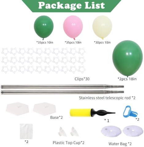 2-Sets Sage Green Pink Yellow Balloon Column Kit, 102Pcs Party Balloons - Image 3
