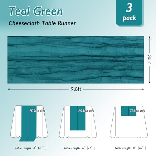 8 Pack Teal Green Cheesecloth Table Runner 120 Inch Boho Wedding Decor - Image 2
