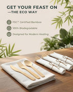 Pre Rolled Bamboo Silverware Set with Napkins - 50 Pack Bamboo Utensils - Image 6