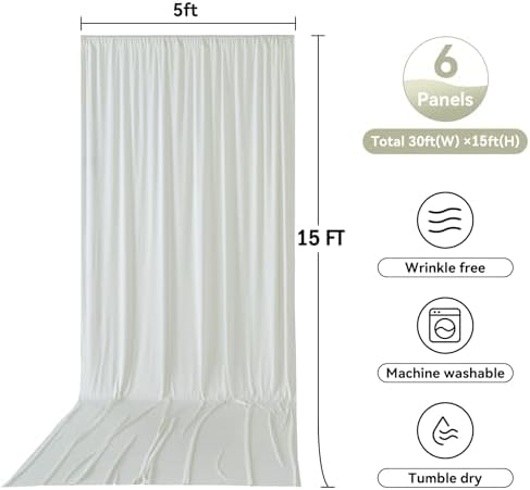 30ftx15ft Ivory Backdrop Curtains for Parties, Wrinkle Free Polyester Ivory Photo Backdrop Drapes 6 Panels 15 ft Long Back Drop Cloth for Wedding Birthday Photography Background Party - Image 6