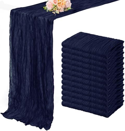 12 Pack Navy Blue Cheesecloth Table Runner 10FT Boho Fabric Rustic Cheese Cloth Table Runner for Wedding Bridal Shower Baby Shower Gauze Sheer Birthday Party Table Decorations 20 x 120 Inch Long by FoliafeelHome