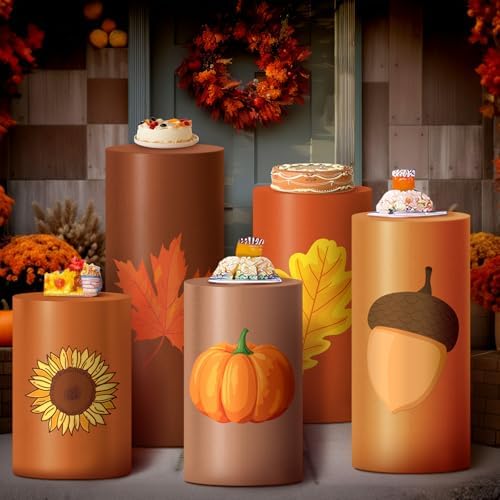 HunnmingRe 5 Pcs Fall Thanksgiving Cylinder Pedestal Stand Covers for Party by HunnmingRe