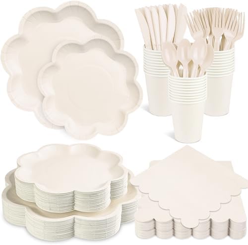 350 Pcs Ivory Paper Plates and Napkins Party Supplies, Serve for 50 Guests by Unknown