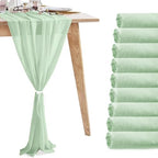 10 Pack 10ft Sage Green Chiffon Table Runners Wedding Table Runner Sheer Romantic Tulle Table Runner for Christmas Wedding Bridal Tea Party Baby Shower Birthday Party Table Decorations(120 x 12 in) by VZZNN