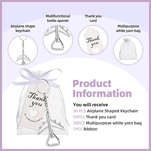 50PCS Airplane Bottle Opener Keychains for Wedding or Bridal Shower Favors, Gifts, Souvenirs to Guests (Silver) - Image 3