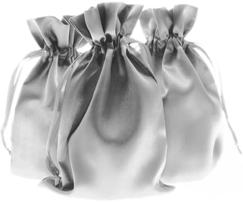 50 Pack 6" x 9" Silver Satin Gift Bags with Drawstring, Jewelry Pouches, Wedding Favor Bags for Baby Shower Birthday Party Small Business by Knitial