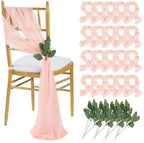 QueenDream Blush Chair Sashes Wedding Aisle Decorations: 16 Packs Tulle Draping Fabric Sheer Church Chair Cover Bulk for Baby Shower Party Banquet by QueenDream