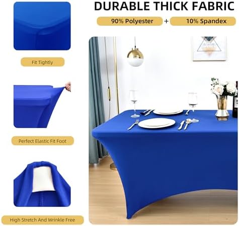 10-Pack 6ft Spandex Table Covers for Rectangle Standard Folding Tables - Wrinkle Resistant Stretch Tablecloths - Ultimate Fitted Table Protector for Parties, Banquet, Wedding - Image 2