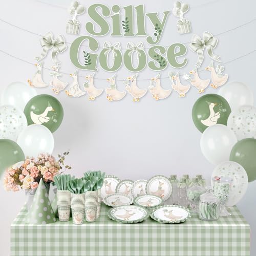 VioraWhite 183 Pcs Silly Goose Birthday Party Set Classical Sage Green - Image 3