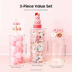 3PCS Clear Acrylic Cylinder Pedestal Stands 23.6''+29.5''+35.4'' Tall Round Display Pedestal Decor Background Dessert Table Pillars for Party Birthday Wedding Props Baby Shower Party Event Decoration - Image 3