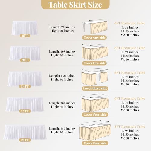 Wish Care 21ft White Satin Long Table Skirt for Rectangle Tables Wrinkle Free Teacher Desk Skirt Glitter Ruffle Table Skirting Cloth for Office Wedding Birthday Baby Shower Party Banquet Table Decor - Image 6