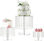 Crystal Cake Stand for Party, Clear Acrylic Cake Stand Sets for Dessert Table, 3Pcs Round Cake and Cupcake Stand for Wedding Birthday Party Event Decorations by LANLONG