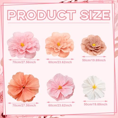 6 Pcs Pink Giant Paper Flower 28'' 24'' Large Tissue Paper Flower for Wall Pink Floral Decorations Large Hanging Tissue Pom Poms for Wall Wedding Bridal Baby Shower Tea Party Nursery - Image 4