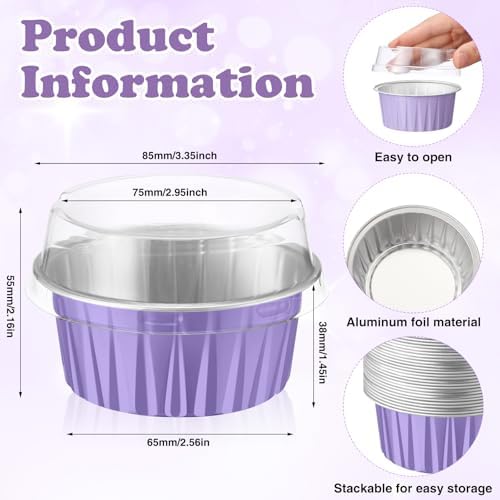 200 Pack Aluminum Cupcake Liners with Lids,Taro Purple,Plain - Image 3