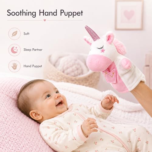 Golray Baby Girl Gifts for Baby Shower, Newborn Baby Girl Gift Basket with Unicorn Lovey Hand Puppet, Muslin Swaddle Blanket, Baby Rattle, Bib, Socks, Milestone Sign, Welcome Baby Gift Set for Girls - Image 3