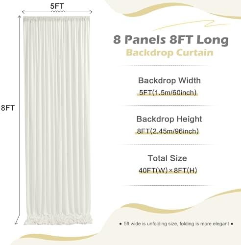 40ft x 8ft Wrinkle Free Ivory Backdrop Curtain for Parties, 8 Panels 5x8ft Silky Polyester Ivory Wedding Backdrop Drapes Photo Back Drop Cloth for Birthday Baby Shower Photography Background - Image 5