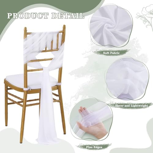 Fanqisi White Chair Sashes 16 Packs 8ft Long Aisle Wedding Chair Back Side Decorations Fabric Sheer Church Tulle Chairs Drapes Bulk - Image 5