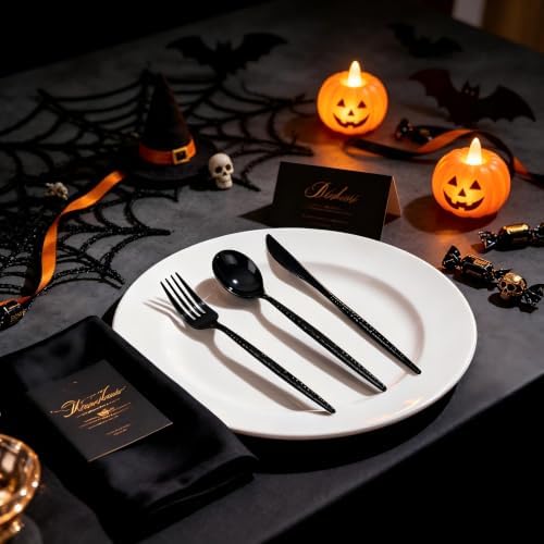 WILLIFE 300 Pcs Black Plastic Silverware, Plastic Silverware for Party - Image 5