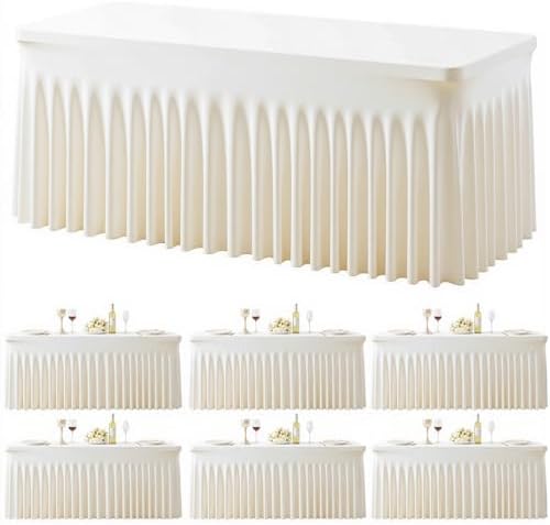 6 Pack Ivory Table Cloth for 6 Foot Rectangle Tables Spandex Fitted Tablecloth 6ft Stretch Table Covers Skirt Ivory Banquet Tablecloths Wrinkle Free Tablecloth for Party Wedding Birthday Event by Tao-GePartyDecorations